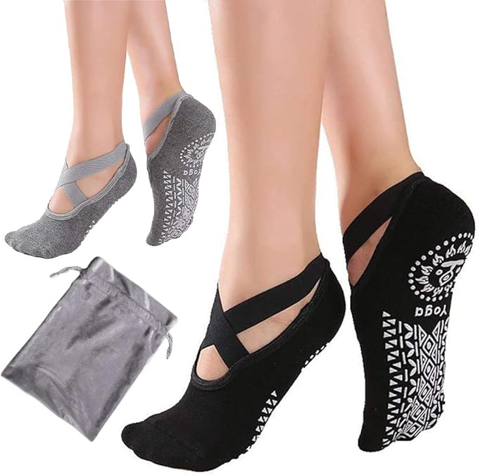 Non-Slip Yoga, Pilates, and Barefoot Exercise Socks with Grip - Black