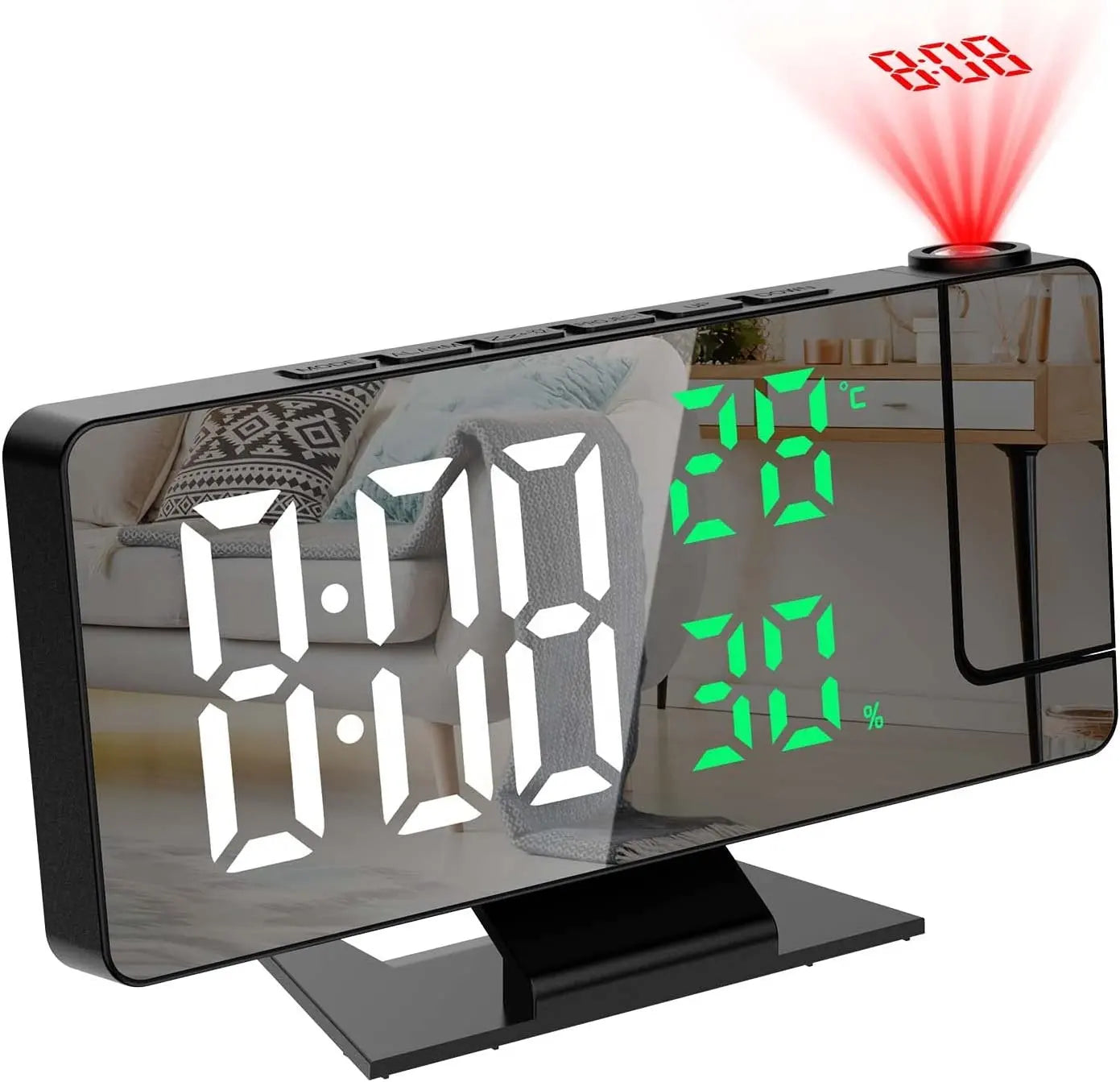 Projection Alarm Clock | Digital Mirror Clock with Adjustable Brightness